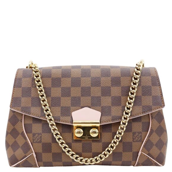Louis Vuitton  Caissa Chain Damier Ebene Clutch Shoulder Bag Rose Ballerine - Picture 1 of 12